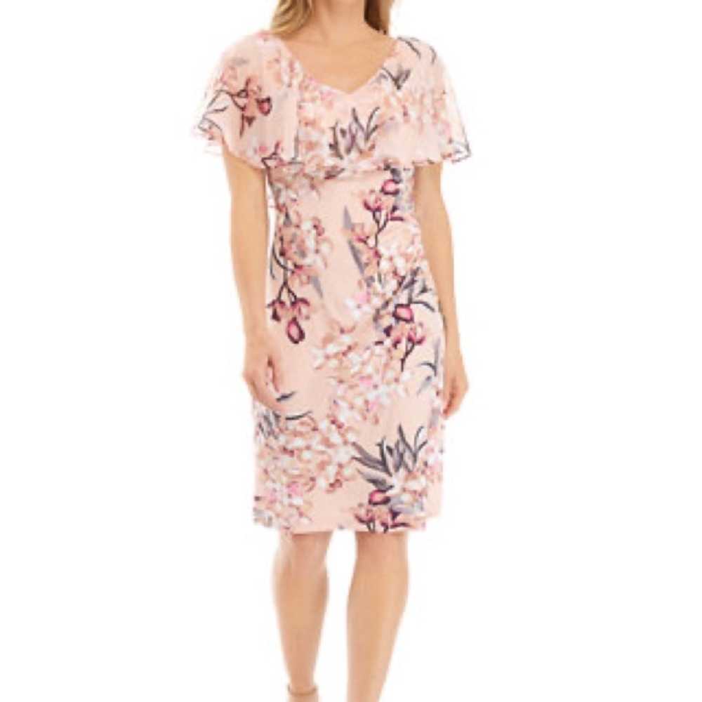 Cape sleeve floral chiffon dress